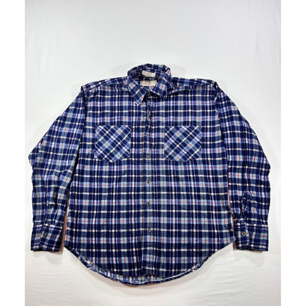 Timber Run Mens Blue Plaid Flannel Shirt 100% Cotton Long Sleeve Size Medium